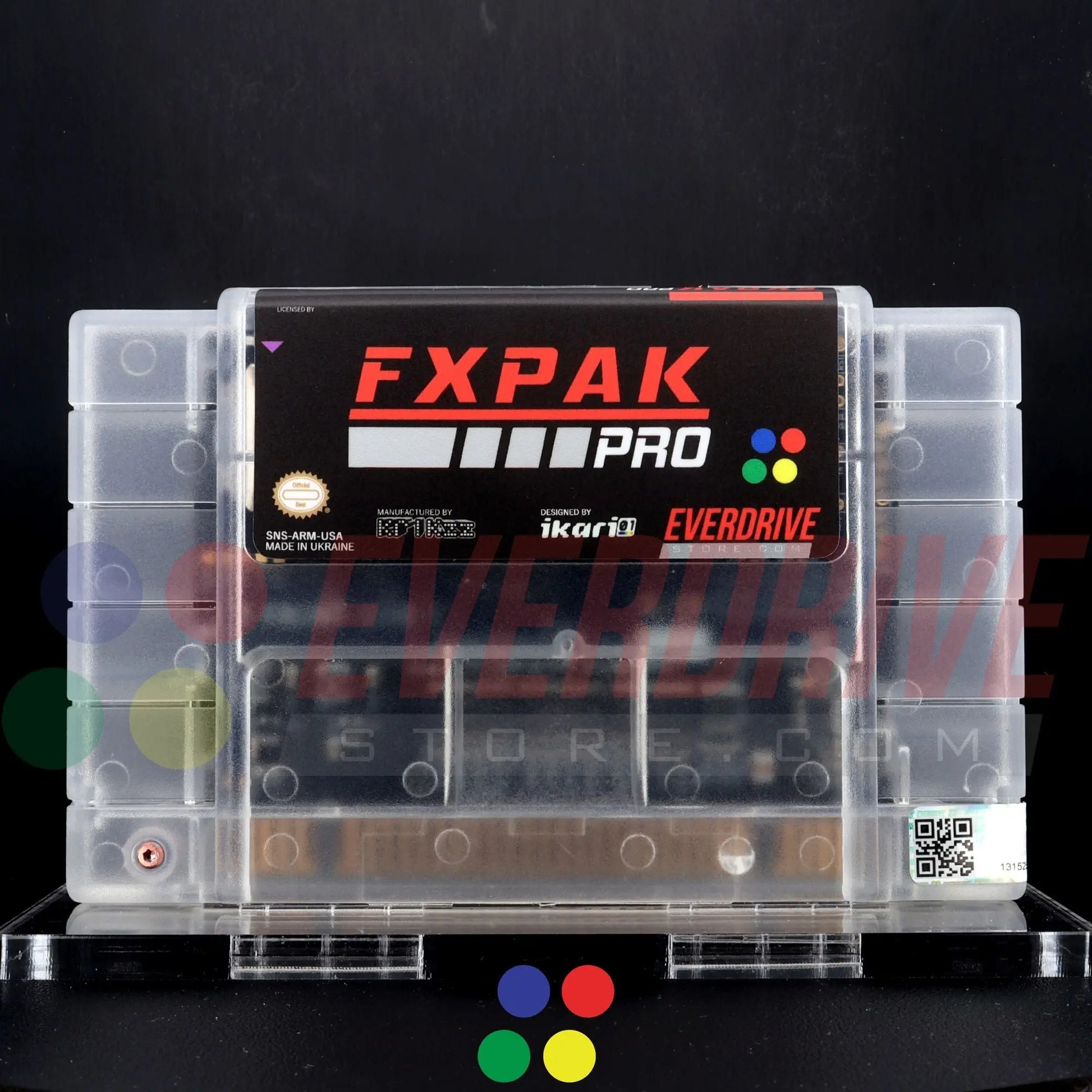 A Front view of FX PaK Pro - Frosted Clear by Krikzz for SNES