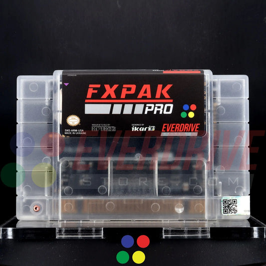 A Front view of FX PaK Pro - Frosted Clear by Krikzz for SNES